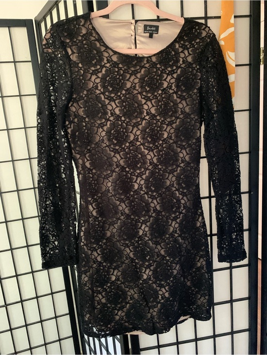 Bardot Dresses & Skirts - Bardot Black Lace Long-Sleeve Shift Dress